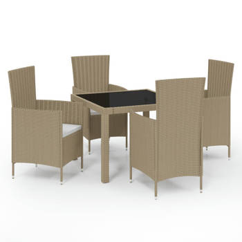 vidaXL 5-delige Tuinset met kussens poly rattan beige