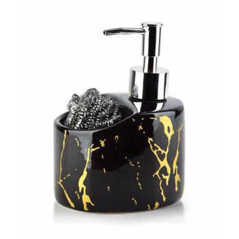 Affekdesign Cristie zeepdispenser / zeeppompje keramiek - marmer look - 9 x 11 x 15 cm - zwart / goud