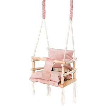 T.R. Goods Babyschommel voor Binnen - 3-in-1 Roze Plafondhanger - Baby swing seat - Gemaakt van hout