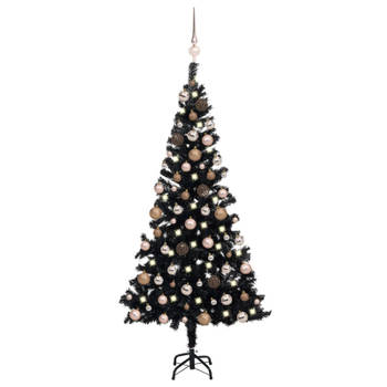 vidaXL Kunstkerstboom met verlichting en kerstballen 120 cm PVC zwart