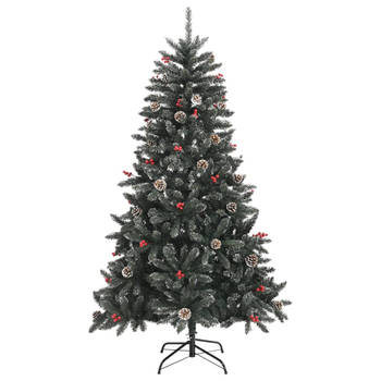 The Living Store Kunstkerstboom - Luxe Scharnierende 150 cm Groen-Witte PVC Boom - Volle Kerstboom met Decoratiesneeuw