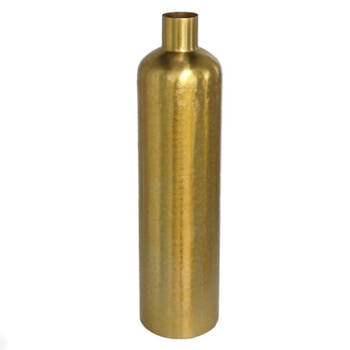 Bloemenvaas flesvorm van metaal 42 x 10.5 cm kleur metallic goud - Vazen
