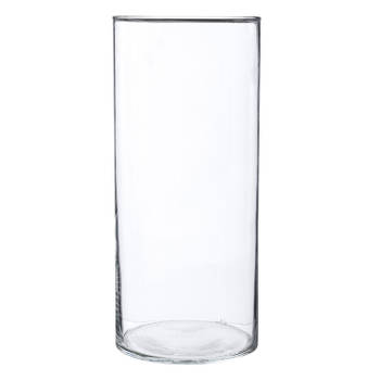 Bloemenvaas cilinder vorm van transparant glas 30 x 13 cm - Vazen
