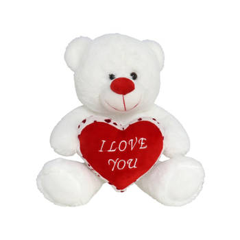 Pluche knuffelbeer met wit/rood Love hartje 20 cm - Knuffelberen