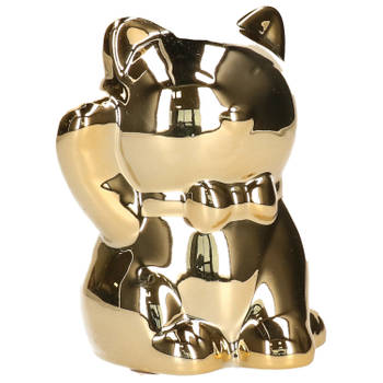 Spaarpot kat/poes in het glimmend goud 10.5 cm - Spaarpotten