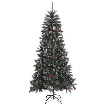 The Living Store Kunstkerstboom Deluxe - 240 cm - Met scharnierconstructie - Groen en wit - Inclusief dennenappels -