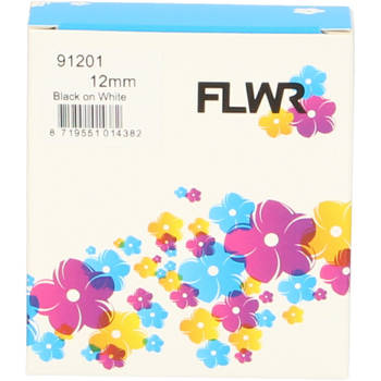 FLWR Dymo 91201 zwart op wit breedte 12 mm labels