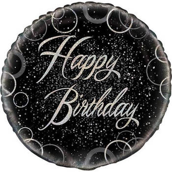 Folie ballon "Happy Birthday" zwart 45.7cm