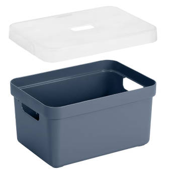 Opbergboxen/opbergmanden blauw van 5 liter kunststof met transparante deksel - Opbergbox