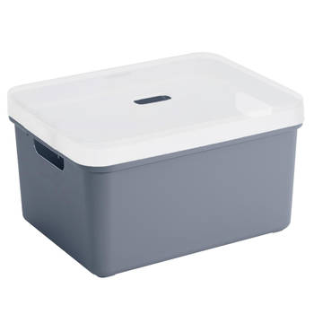 Sunware opbergbox/mand 32 liter donkerblauw kunststof met transparante deksel - Opbergbox