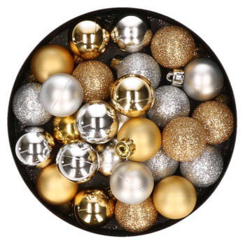 28x stuks kunststof kerstballen zilver en goud mix 3 cm - Kerstbal