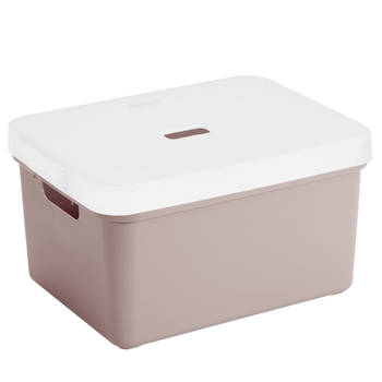 Sunware opbergbox/mand 32 liter oud roze kunststof met transparante deksel - Opbergbox