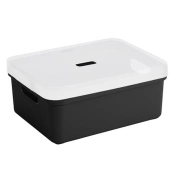Sunware opbergbox/mand 24 liter zwart kunststof met transparante deksel - Opbergbox