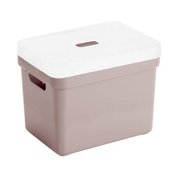 Opbergboxen/opbergmanden roze van 18 liter kunststof met transparante deksel - Opbergbox