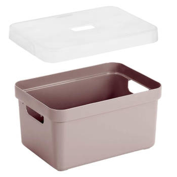 Opbergboxen/opbergmanden roze van 5 liter kunststof met transparante deksel - Opbergbox