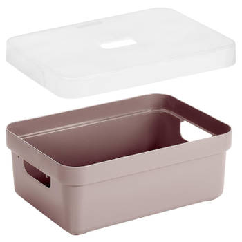 2x stuks opbergboxen/opbergmanden roze van 9 liter kunststof met transparante deksel - Opbergbox