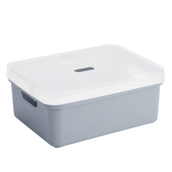 Sunware opbergbox/mand 24 liter donkerblauw kunststof met transparante deksel - Opbergbox