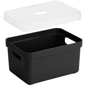 2x stuks opbergboxen/opbergmanden zwart van 13 liter kunststof met transparante deksel - Opbergbox
