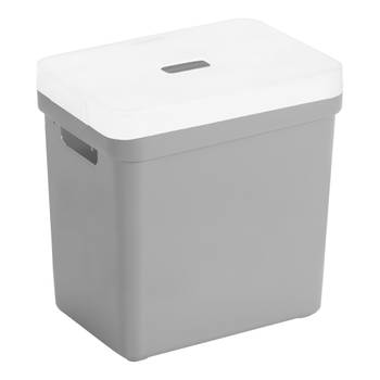 Opbergboxen/opbergmanden lichtgrijs van 25 liter kunststof met transparante deksel - Opbergbox
