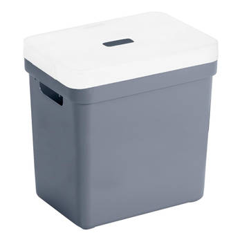 Opbergboxen/opbergmanden donkerblauw van 25 liter kunststof met transparante deksel - Opbergbox