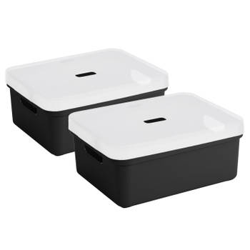2x Sunware opbergbox/mand 24 liter zwart kunststof met transparante deksel - Opbergbox