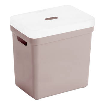 Opbergboxen/opbergmanden roze van 25 liter kunststof met transparante deksel - Opbergbox