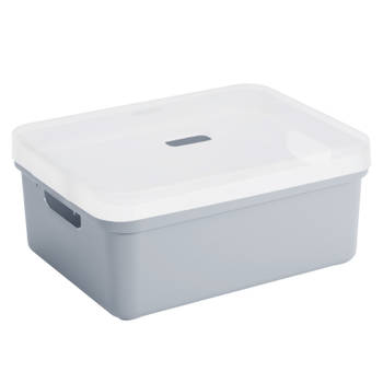Sunware opbergbox/mand 24 liter blauwgrijs kunststof met transparante deksel - Opbergbox