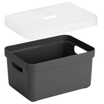 Opbergboxen/opbergmanden antraciet van 13 liter kunststof met transparante deksel - Opbergbox