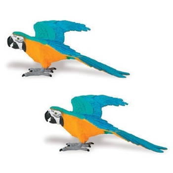 Set van 2x stuks speelgoed dieren figuur blauwe Ara papegaai van plastic 10 cm - Speelfiguren