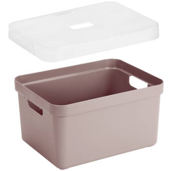 Opbergboxen/opbergmanden roze van 13 liter kunststof met transparante deksel - Opbergbox