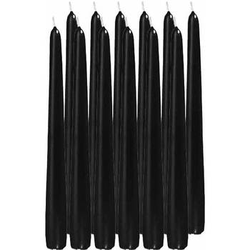 12x Lange kaarsen zwart 25 cm 8 branduren dinerkaarsen/tafelkaarsen - Dinerkaarsen