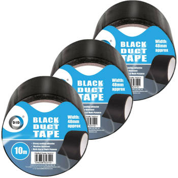 DID duct tape/reparatietape zwart 3 stuks 10 meter x 48 mm - Tape (klussen)