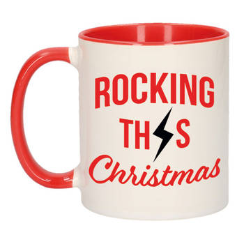 Leuke Kerst cadeau mok/beker - rocking this Christmas - rood - Bekers