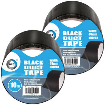 DID duct tape/reparatietape zwart 2 stuks 10 meter x 48 mm - Tape (klussen)