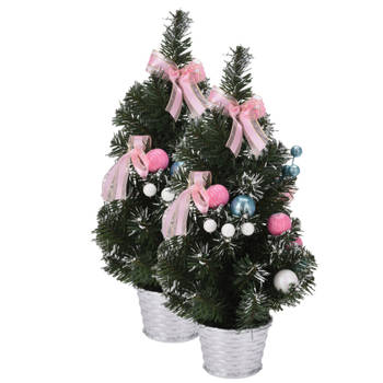 2x stuks kunstbomen/kunst kerstbomen inclusief kerstversiering 40 cm kerstversiering - Kunstkerstboom
