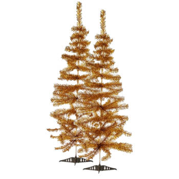 2x stuks kleine gouden kerstbomen van 120 cm - Kunstkerstboom