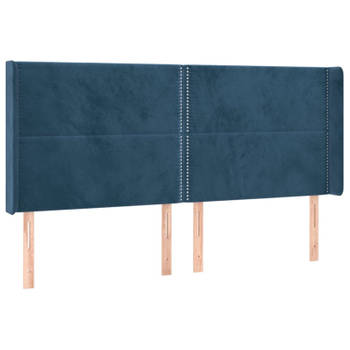 vidaXL Hoofdbord met randen 203x16x118/128 cm fluweel donkerblauw