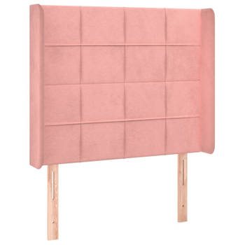 vidaXL Hoofdbord met randen 83x16x118/128 cm fluweel roze