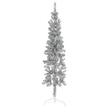 vidaXL Kunstkerstboom half met standaard smal 150 cm zilverkleurig