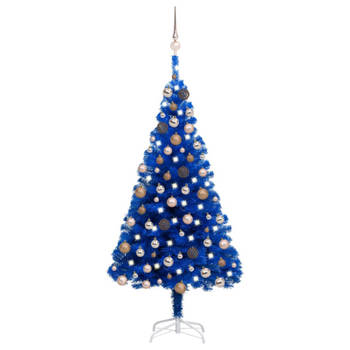 vidaXL Kunstkerstboom met verlichting en kerstballen 120 cm PVC blauw