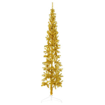 vidaXL Kunstkerstboom half met standaard smal 210 cm goudkleurig