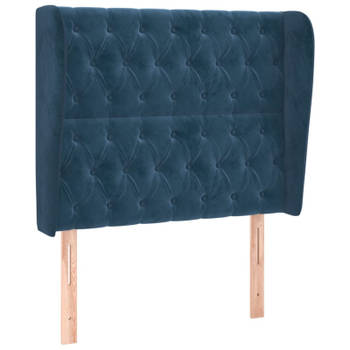 vidaXL Hoofdbord met randen 103x23x118/128 cm fluweel donkerblauw