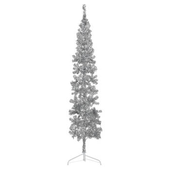 The Living Store Kunstkerstboom - Halve Boom - Levensecht PVC - Ruimtebesparend - Zilver - 56cm Breed - 210cm Hoog -