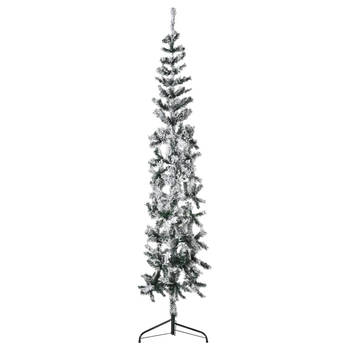 The Living Store Kunstkerstboom - Smalle halve boom - Groen en wit - PVC - 55x210 cm