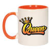 Mok/ beker wit en oranje Koningsdag Queen met kroon 300 ml - feest mokken
