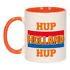 Mok/ beker wit en oranje hup Holland hup met vlag 300 ml - feest mokken