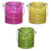 Citronella kaars - 3x - in windlicht - roze/geel en groen - 20 branduren - citrusgeur - geurkaarsen