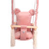 Luxe houten handgemaakte roze baby schommel en kinder schommel met beer oor vormig kussen