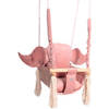 Luxe houten handgemaakte roze baby schommel en kinder schommel met olifant vormig kussen