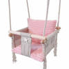Luxe houten handgemaakte baby schommel en kinder schommel met roze kussen